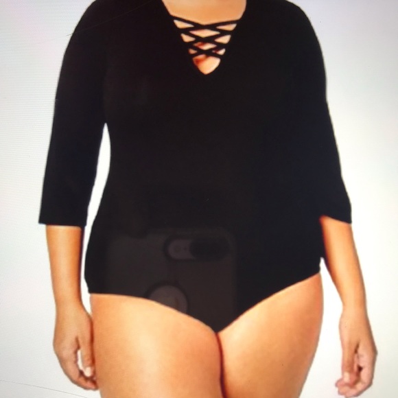 Mblm Bodysuit By Tess Holiday Trendy Plus Size Lace-up. - Picture 3 of 5